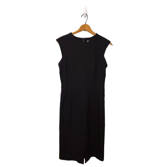 MM Lafleur Black Midi Shift Dress with Front Hem Slit Size 10 Classic Neutral - Picture 1 of 11